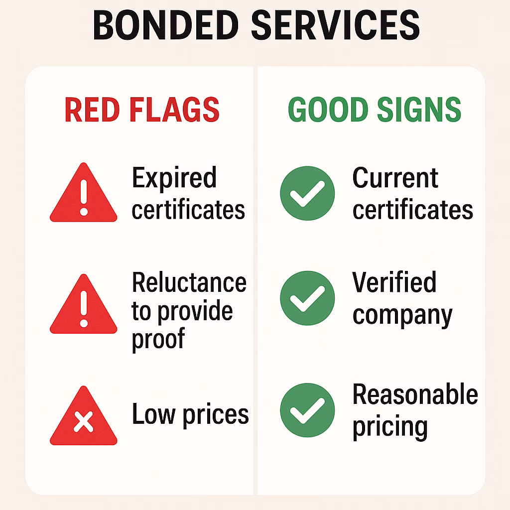 Red flags and good signs when hiring bonded services
